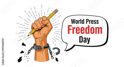 World press freedom day a hand holding a pencil breaking chains