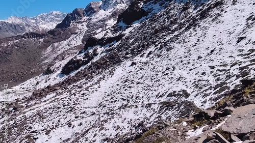 Andes mountain range and volcano valley in Santiago Chile