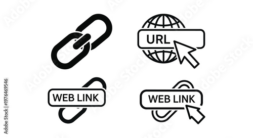 Black icons representing links web addresses and connection silhouette