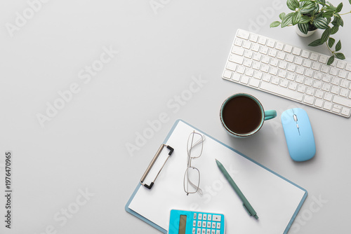 Cup of coffee, keyboard and...