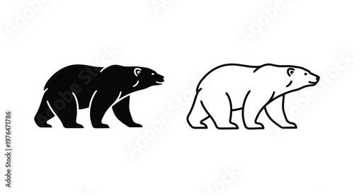 Black and White Polar Bear vs Grizzly Comparison Guide Vector