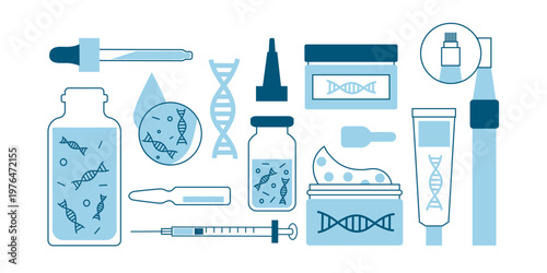 Anti-aging skincare treatment. Korean beauty regenerative aesthetic routine for facial revitalization and rejuvenation. Serum, ampoule, microneedle pen, cream, injections.