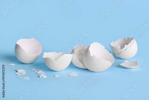 Egg shells on blue background