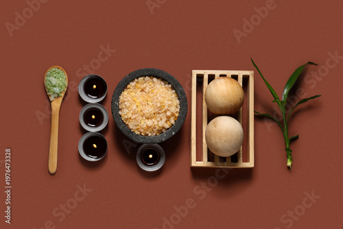 Spa supplies on brown backg...