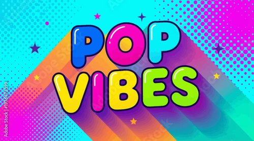 Vibrant pop art typography with exaggerated long shadow effect, editable text