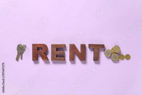 Word RENT with house keys a...