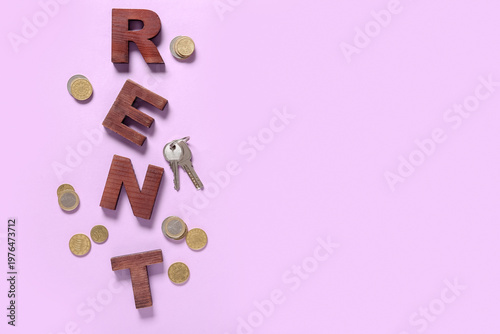 Word RENT with house keys a...