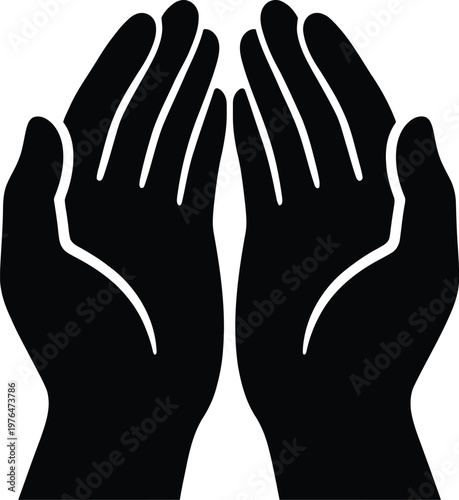 Pair of open hands palms up in a silhouette against a white background