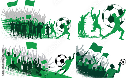 : Soccer Fan Crowd Celebration Silhouette for Championship Victory Event Promotion and Sports Energy Background