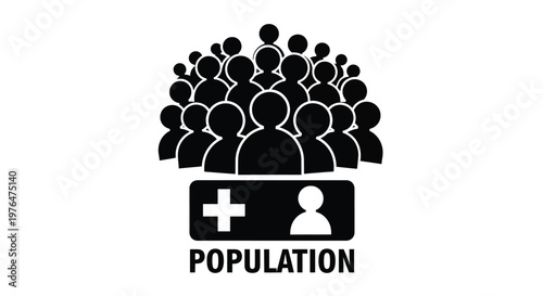 A black silhouette of a crowd of people with a plus sign and single figure labeled population