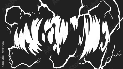 High-contrast black and white composition creating a powerful manga-style explosion or portal effect, ideal for action scenes, overlays, and dramatic graphic designs.