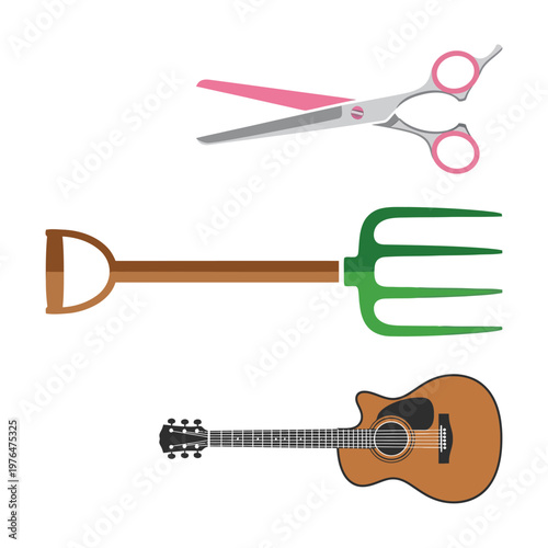 Collection of Musical Instruments, Tools, and Personal Care Items