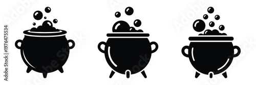 witch cauldron bubbles silhouette set vector illustration
