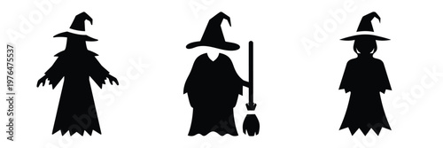 witch costume silhouette set vector illustration