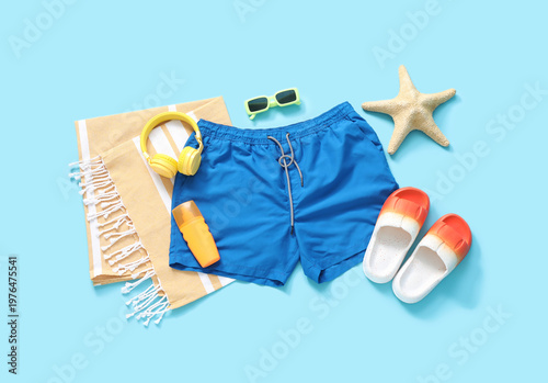 Swimming trunks with beach ...