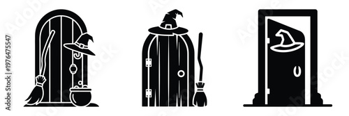 witch doorway silhouette set vector illustration