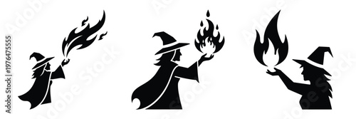 witch fire silhouette set vector illustration