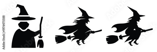 witch silhouette set vector illustration