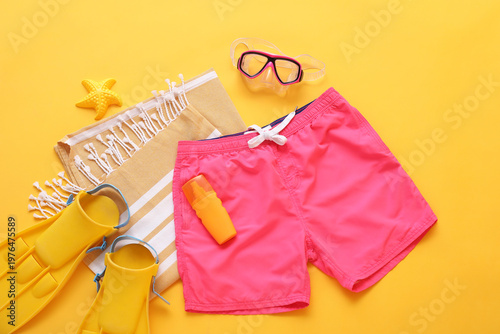 Swimming trunks with beach ...