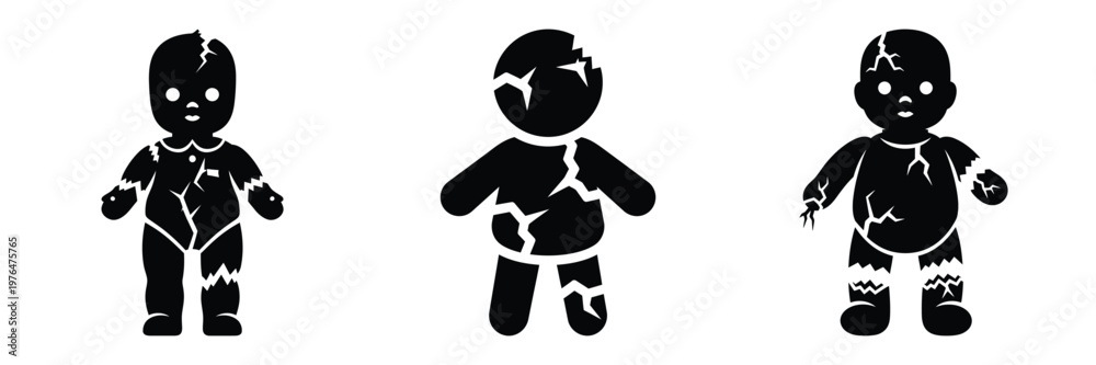 Fototapeta premium broken doll silhouette set vector illustration