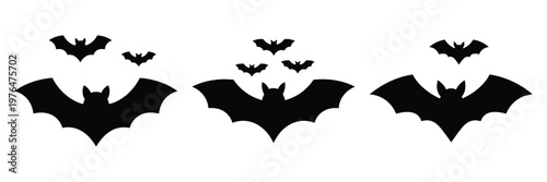 bat swarm silhouette set vector illustration