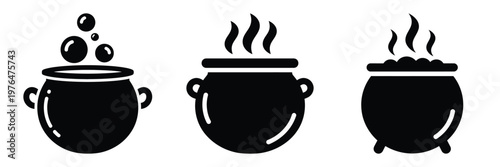 boiling cauldron silhouette set vector illustration