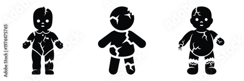 broken doll silhouette set vector illustration