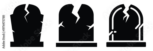 broken tombstone silhouette set vector illustration