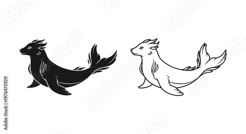 Mythical Mer-goat Creatures Art Design Vector