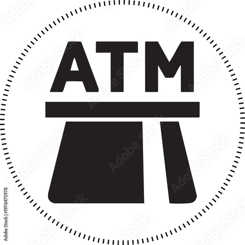 ATM icon simple black and white graphic symbol for banking and finance representing automated teller machine for web and app design isolated on white