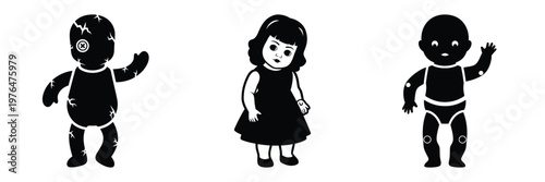 creepy doll silhouette set vector illustration