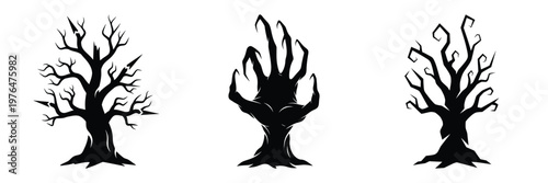 creepy tree silhouette set vector illustration