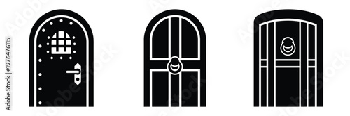 dungeon door silhouette set vector illustration