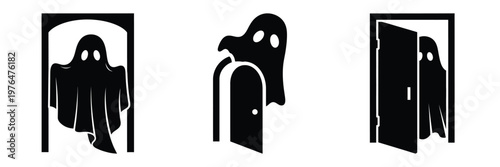 ghost door silhouette set vector illustration