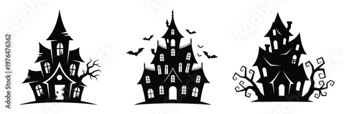 haunted house silhouette set vector illustration