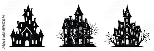 haunted mansion silhouette set vector illustration