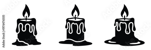 melting candle silhouette set vector illustration