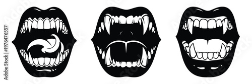 monster mouth silhouette set vector illustration