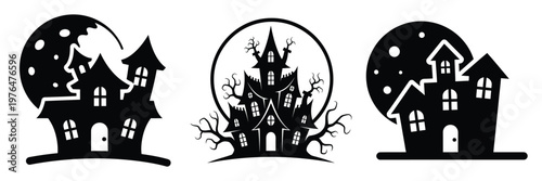 moon with haunted silhouette set vector illustration