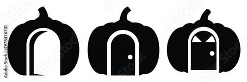 pumpkin doorway silhouette set vector illustration