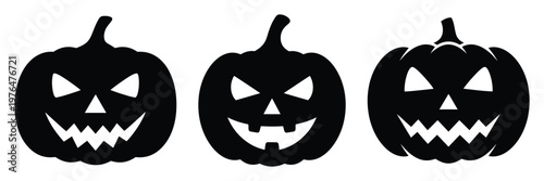 pumpkin face silhouette set vector illustration