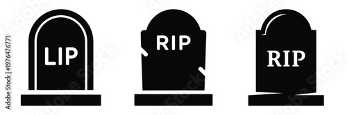 rip tombstone silhouette set vector illustration