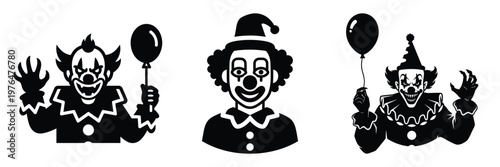 scary clown silhouette set vector illustration
