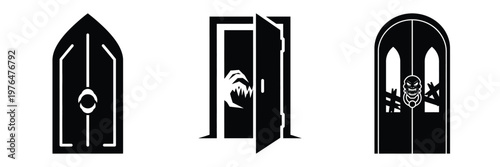 scary door silhouette set vector illustration
