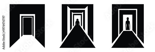 scary hallway silhouette set vector illustration