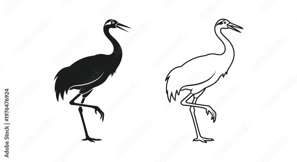 Fototapeta premium Black and White Crane Bird Silhouette Designs Vector