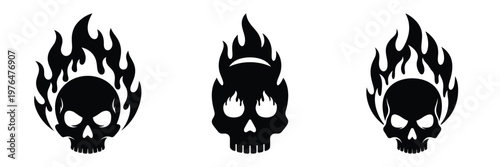 skull flame silhouette set vector illustration