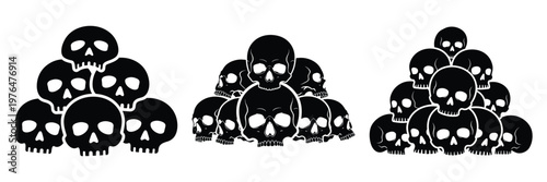 skull pile silhouette set vector illustration