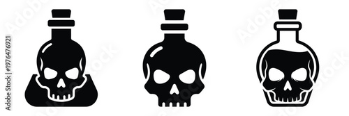 skull potion bottle silhouette set vector illustration