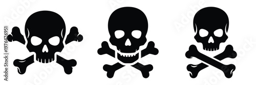 skull with bones silhouette set vector illustration